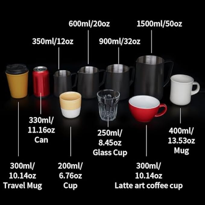 WATCHGET Milk Frothing Pitcher 12Oz350Ml  Espresso Steaming Pitcher Stainless Steel Milk Frothing Pitcher Cappuccino Latte Art Coffee Machine Accessories Milk Jug Milk Frother Cup Black - Image 4