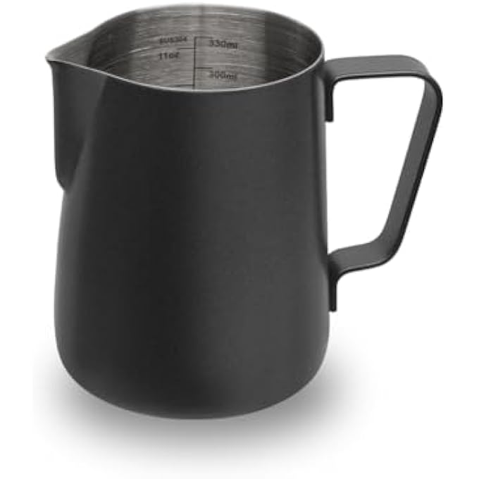 WATCHGET Milk Frothing Pitcher 12Oz350Ml  Espresso Steaming Pitcher Stainless Steel Milk Frothing Pitcher Cappuccino Latte Art Coffee Machine Accessories Milk Jug Milk Frother Cup Black - Image 1