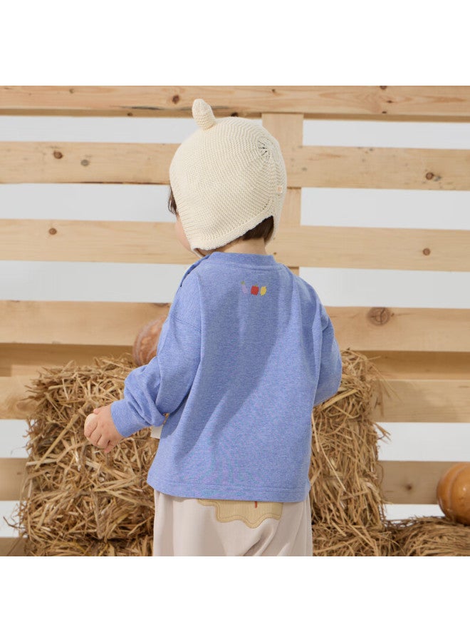 Papapapa Autumn New Children's Long Sleeve T-shirt Boys And Girls Pure Cotton Breathable Versatile Base Shirt Blue 110 - Image 3