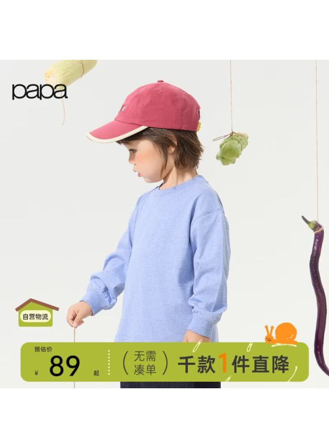 Papapapa Autumn New Children's Long Sleeve T-shirt Boys And Girls Pure Cotton Breathable Versatile Base Shirt Blue 110 - Image 1