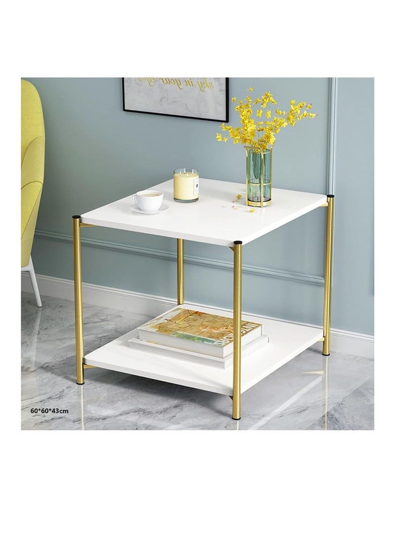 BAIG Creative Round Table Nordic Small Coffee Table Modern Home Living Room Sofa Round Bedside Table Multifunctional Removable white  60*60*43CM - Image 1