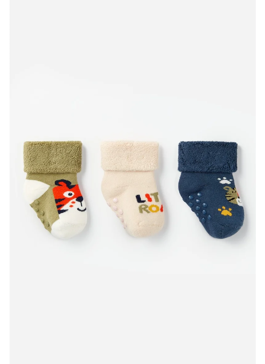 جون 3-pack Towel Anti-Slip Tiger Pattern Baby Socks