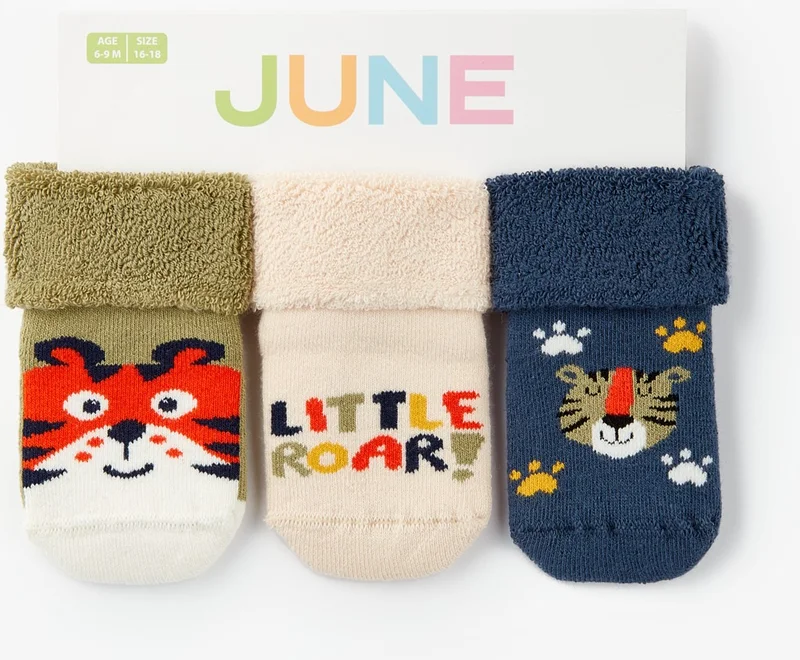 JUNE 3-pack Towel Anti-Slip Tiger Pattern Baby Socks