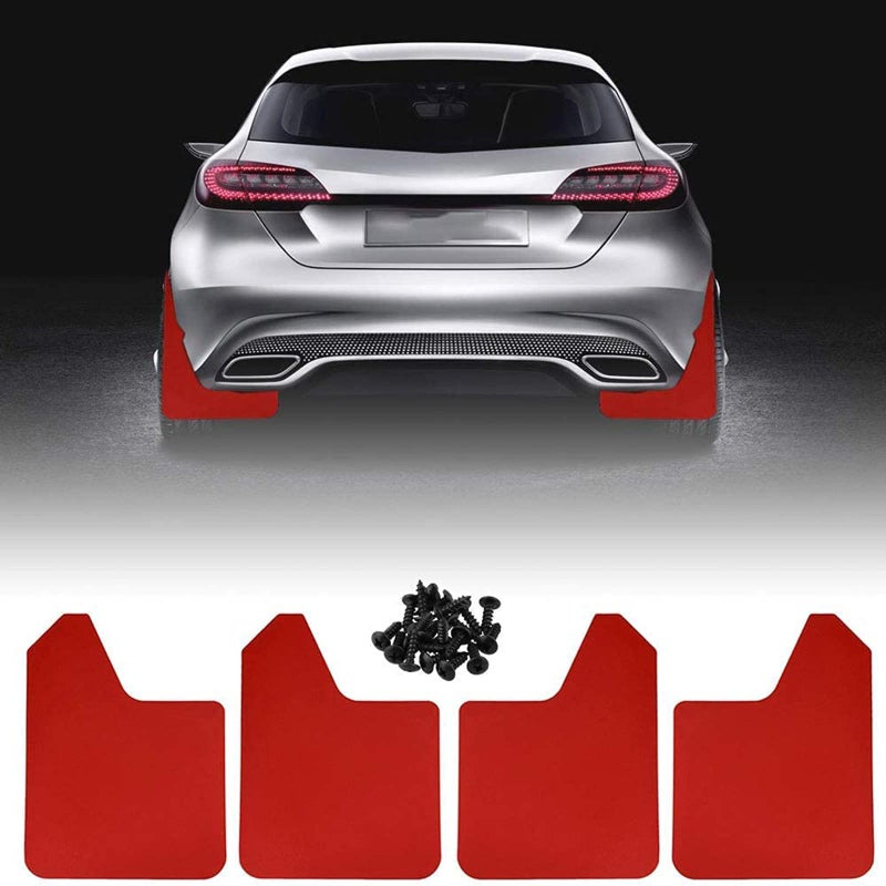 RULLINE Car Mud Flaps Universal Fit Red Splash Guards 4 Pack Fenderwith 20 Pieces 6mm Fastener Rivet Clips
