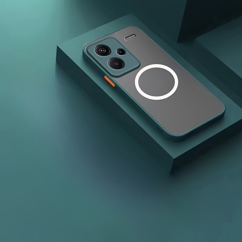 Green Matte Magnetic Car Mount Phone Case for Redmi Note 13 Series, Anti-Fingerprint Shockproof TPU+PC Hybrid Cover - Image 1
