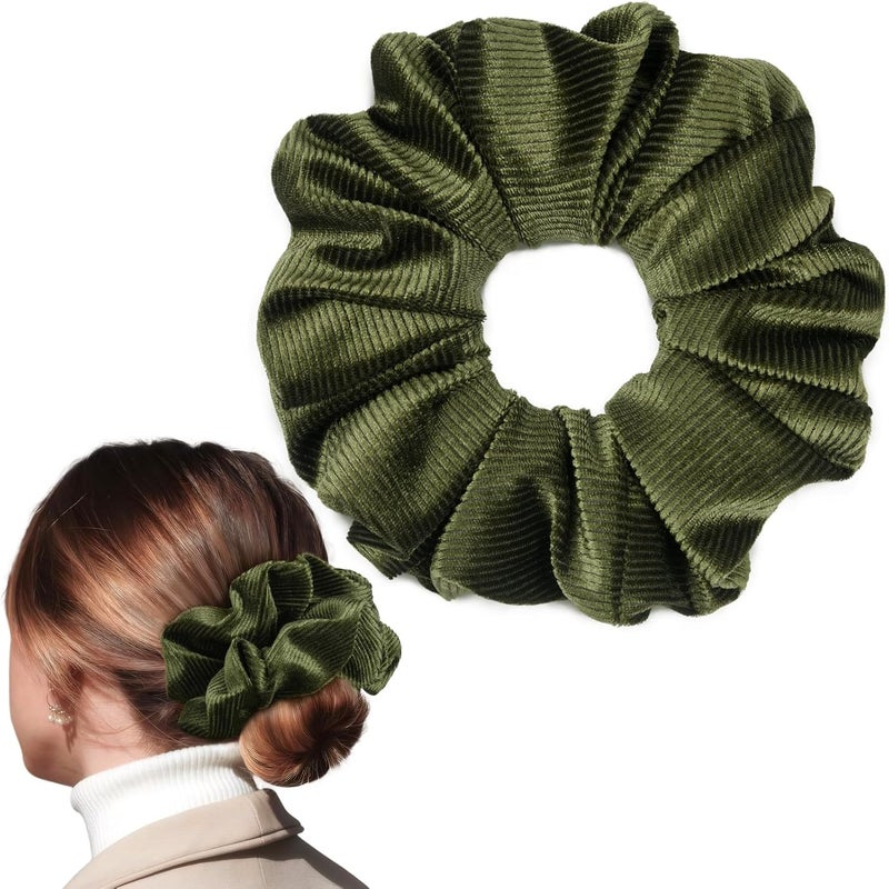 CEELGON Olive Green Big Corduroy Scrunchie 6.5 Inches Jumbo Scrunchies Hair Ties Oversized Ponytail Holder for Thick Curly Hair Extra Large Hair Accessories for Women (Olive Green) - Image 1