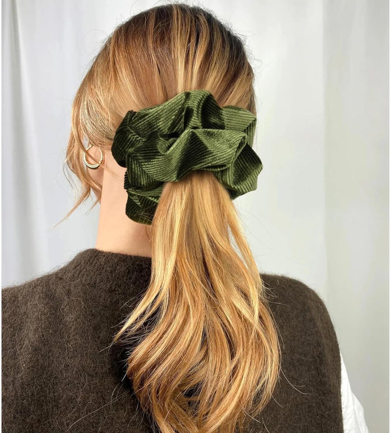 CEELGON Olive Green Big Corduroy Scrunchie 6.5 Inches Jumbo Scrunchies Hair Ties Oversized Ponytail Holder for Thick Curly Hair Extra Large Hair Accessories for Women (Olive Green) - Image 4