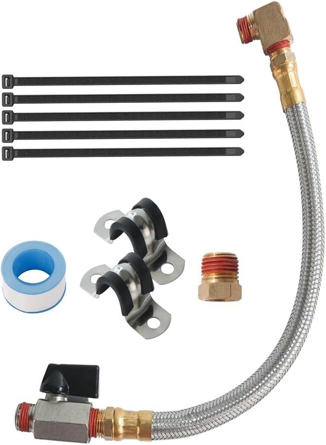 SUNROAD Extended Tank Drain Valve Assembly Kit for Air Compressor,SUNROAD Including 10 Inches Air Compressor Tank Drain Hose 1/4 inch NPT, 1/4" to 3/8" Brass Adapter & Routing Clamp - Image 1