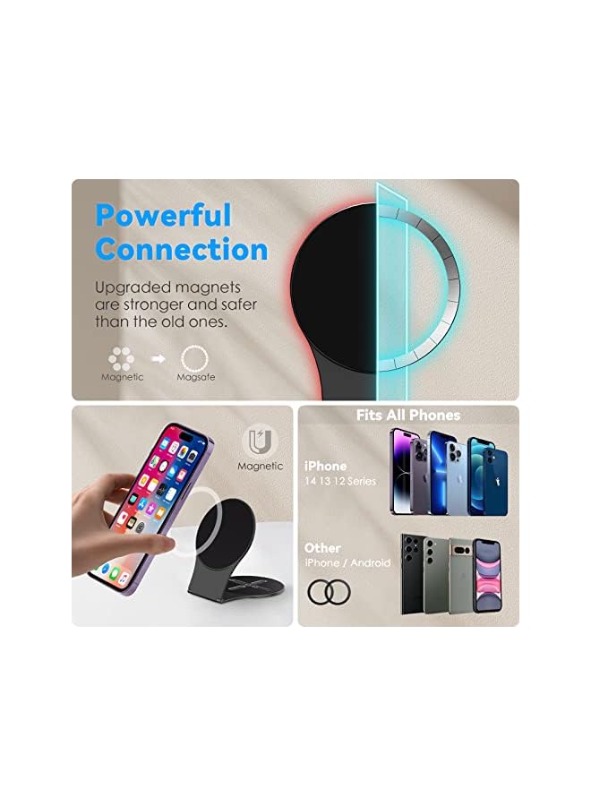 Green Tiger Magnetic Mobile Phone Stand for Laptop & Car & Tripod, 270° Rotation Mobile Phone Holder Accessories, Slim Portable Foldable for iPhone MagSafe 15/14/13/12 TV Tesla Mount, Black - Image 5