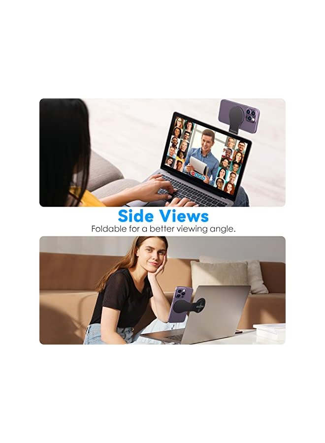 Green Tiger Magnetic Mobile Phone Stand for Laptop & Car & Tripod, 270° Rotation Mobile Phone Holder Accessories, Slim Portable Foldable for iPhone MagSafe 15/14/13/12 TV Tesla Mount, Black - Image 3