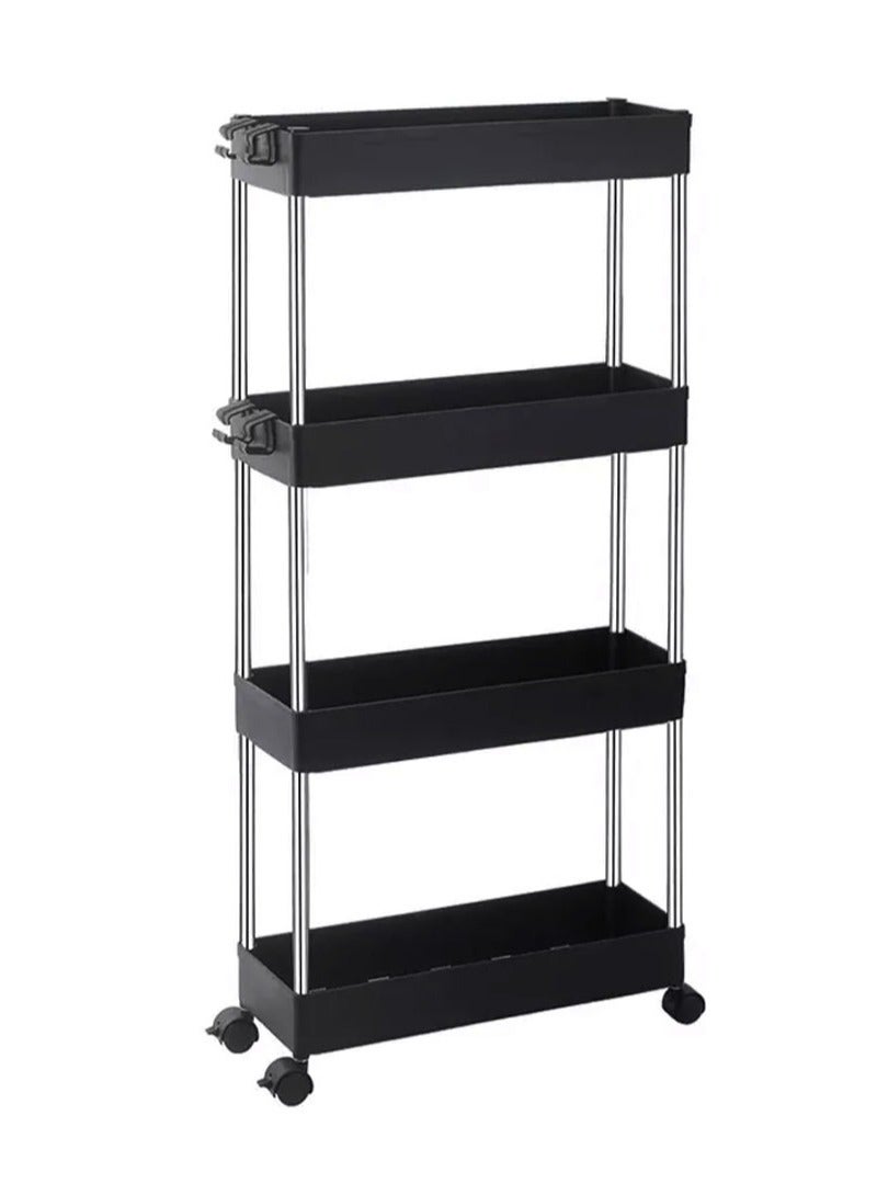 AGD 4-Tier Trolley with Wheels Multi-Function Storage and Organization Storage for Kitchen Bathroom Office Black - Image 1