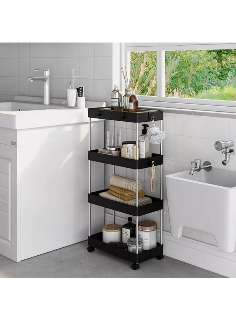 AGD 4-Tier Trolley with Wheels Multi-Function Storage and Organization Storage for Kitchen Bathroom Office Black - Image 3