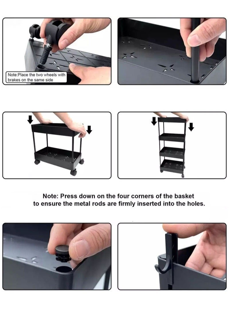 AGD 4-Tier Trolley with Wheels Multi-Function Storage and Organization Storage for Kitchen Bathroom Office Black - Image 5