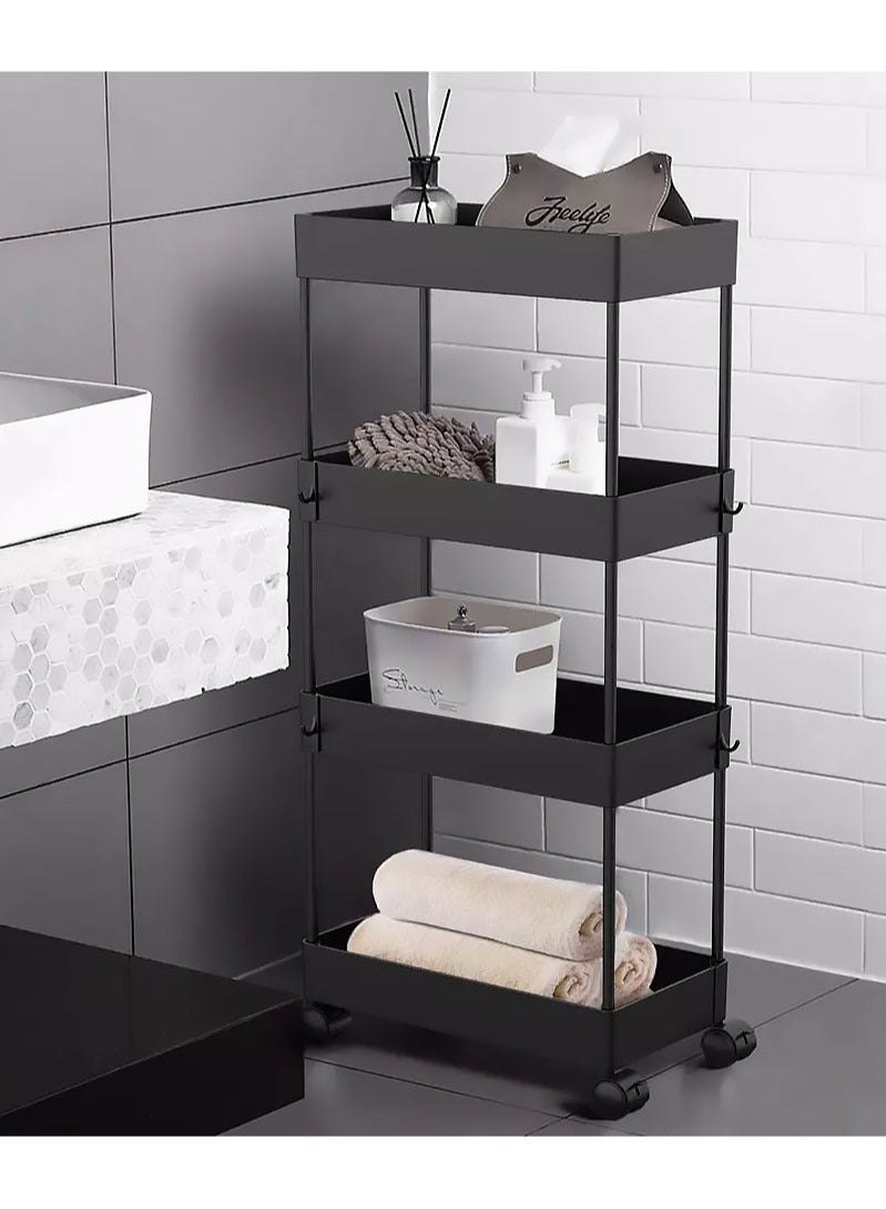 AGD 4-Tier Trolley with Wheels Multi-Function Storage and Organization Storage for Kitchen Bathroom Office Black - Image 4