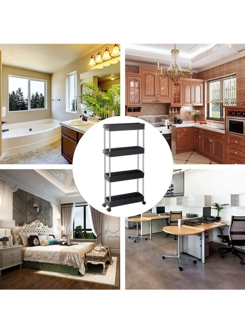 AGD 4-Tier Trolley with Wheels Multi-Function Storage and Organization Storage for Kitchen Bathroom Office Black - Image 2