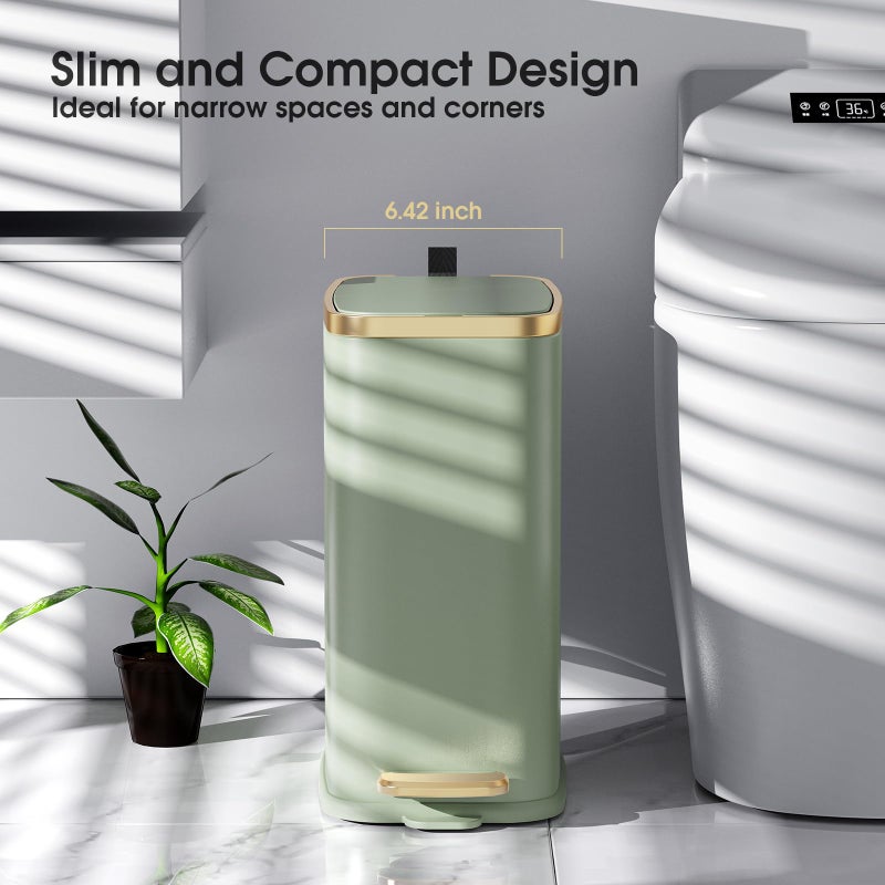 CEROELDA Small Bathroom Trash Can with Lid Soft Close-5L/1.3 Gal Slim Garbage Can-Metal Step Wastebasket-Rectangle Narrow Waste Bin for Office, Bedroom, Toilet, Live Room-Green - Image 2
