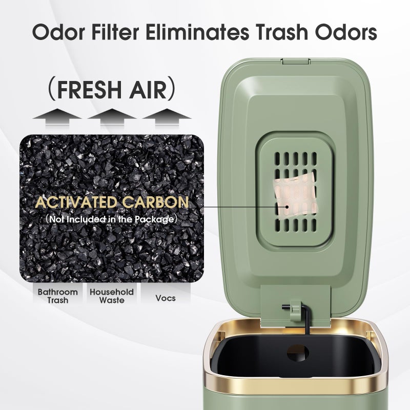 CEROELDA Small Bathroom Trash Can with Lid Soft Close-5L/1.3 Gal Slim Garbage Can-Metal Step Wastebasket-Rectangle Narrow Waste Bin for Office, Bedroom, Toilet, Live Room-Green - Image 3