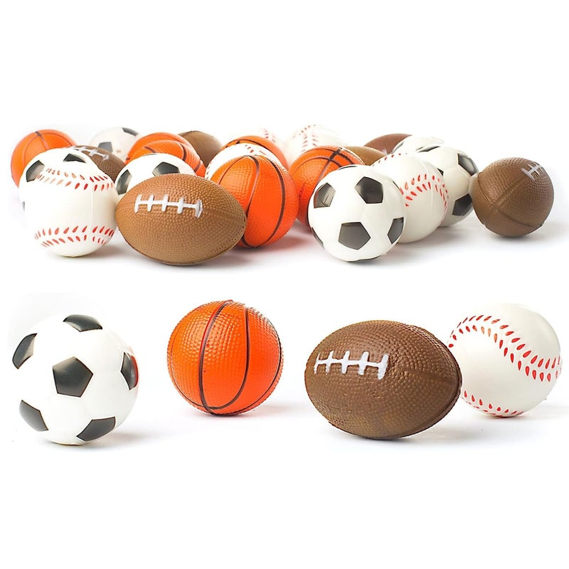 Neliblu Set of 24 Sports 25 Stress Balls Includes Soccer Ball Basketball Football Baseball Squeeze Balls for Stress Relief Party Favors Ball Games and Prizes Stocking Stuffers Bulk 2 Dozen - Image 3
