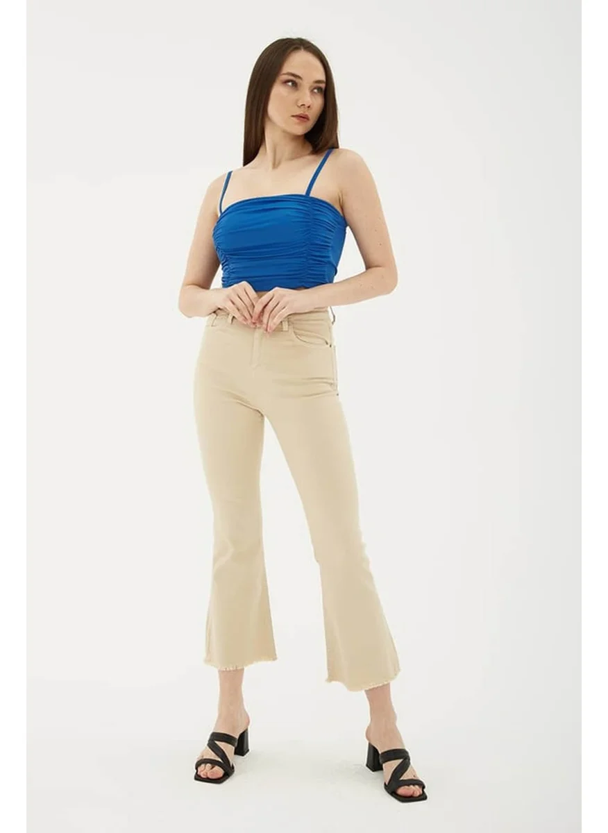 Fashion Friends High Waist Flare Leg Beige Women's Jeans 25Y0294K1