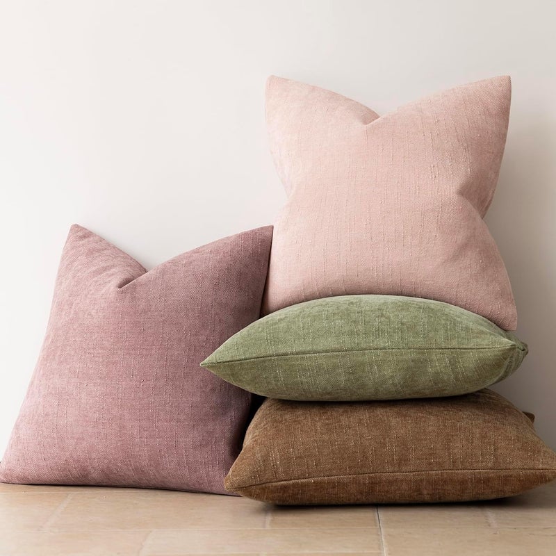 Foindtower Pack of 2 Textured Chenille Throw Decorative Pillow Covers Square Accent Solid Cushion Cover Neutral Farmhouse Lumbar Pillow Case for Couch Sofa Bedroom Living Room 12x20 Inch,Dusty Rose - Image 5