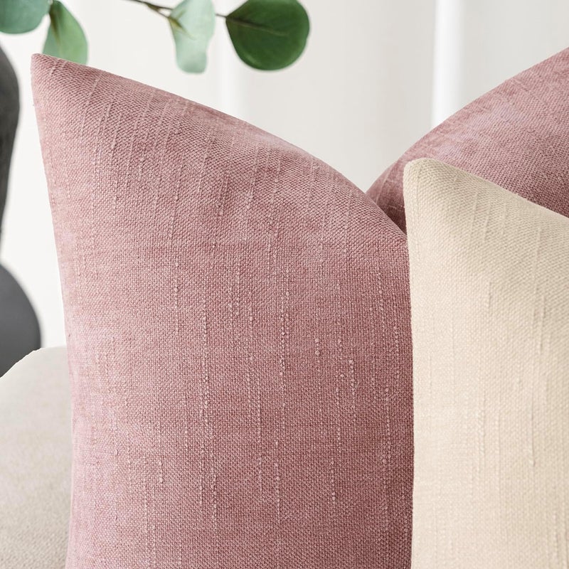 Foindtower Pack of 2 Textured Chenille Throw Decorative Pillow Covers Square Accent Solid Cushion Cover Neutral Farmhouse Lumbar Pillow Case for Couch Sofa Bedroom Living Room 12x20 Inch,Dusty Rose - Image 3