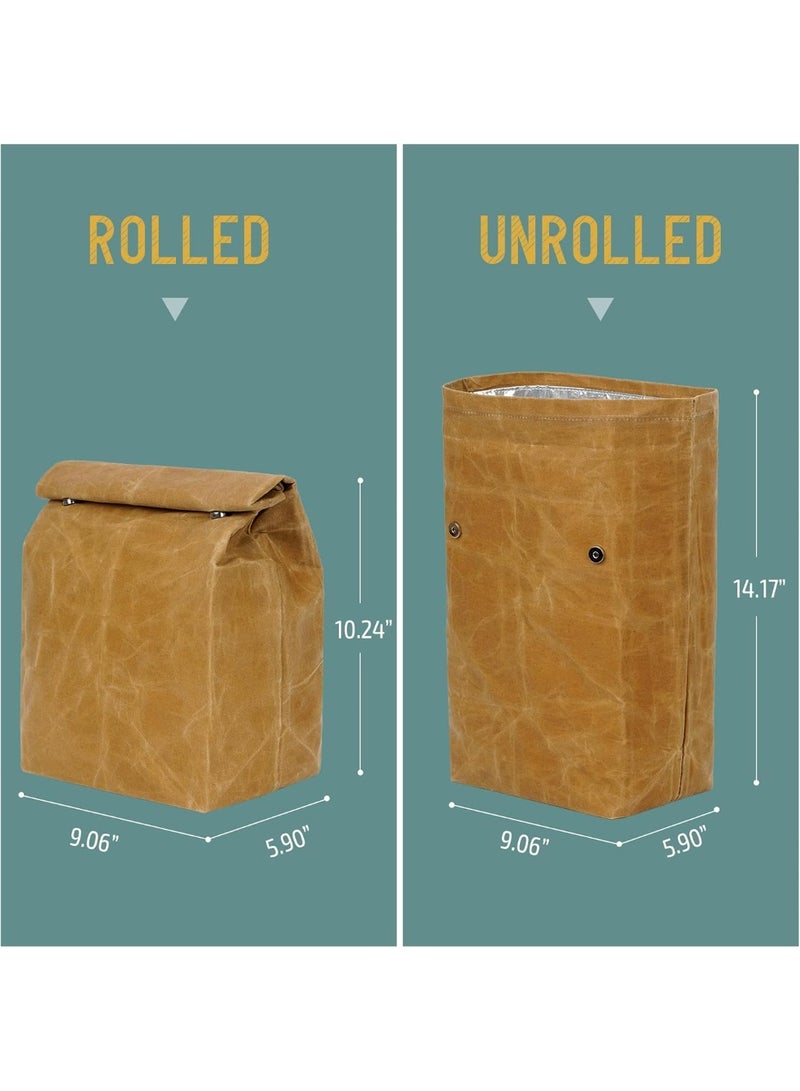 SYOSI Vintage Waxed Canvas Lunch Bag, Insulated Reusable Lunch Boxes for Men & Women, Waterproof & Leak Proof Food Pouch for Office Work, Picnics, Hiking, Shool (6-Can Capacity, Yellow) - Image 3