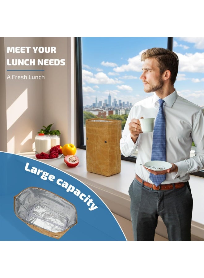 SYOSI Vintage Waxed Canvas Lunch Bag, Insulated Reusable Lunch Boxes for Men & Women, Waterproof & Leak Proof Food Pouch for Office Work, Picnics, Hiking, Shool (6-Can Capacity, Yellow) - Image 4