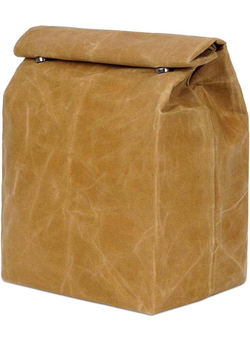 SYOSI Vintage Waxed Canvas Lunch Bag, Insulated Reusable Lunch Boxes for Men & Women, Waterproof & Leak Proof Food Pouch for Office Work, Picnics, Hiking, Shool (6-Can Capacity, Yellow) - Image 1