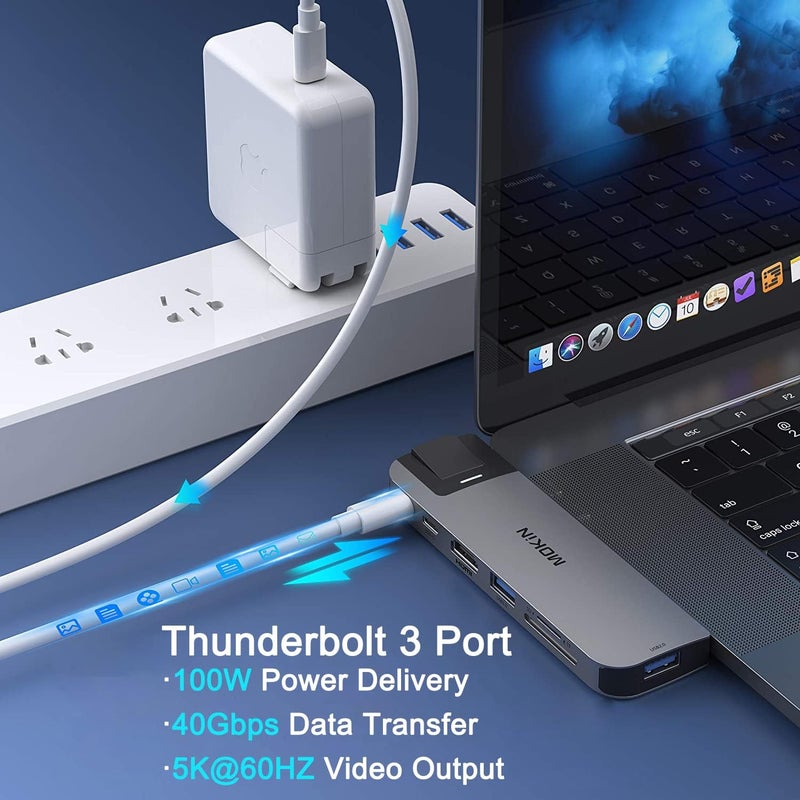 Mokin USB C Multiport Adapter Hub Mac Dongle for MacBook Pro/Air with 4K HDMI Port, Gigabit ethernet, 2 USB, TF/SD Card Reader, USB-C 100W PD and Thunderbolt 3 - Image 3