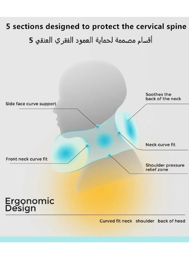 وسادة على شكل حرف U، وسادة سفر على شكل حرف U، وسادة ميموري فوم ميموري فوم مع غطاء للرأس، وسادة دعم الرقبة للمكتب، السيارة، القطار، وسادة محمولة للنوم في الرحلات الطويلة  - Image 3