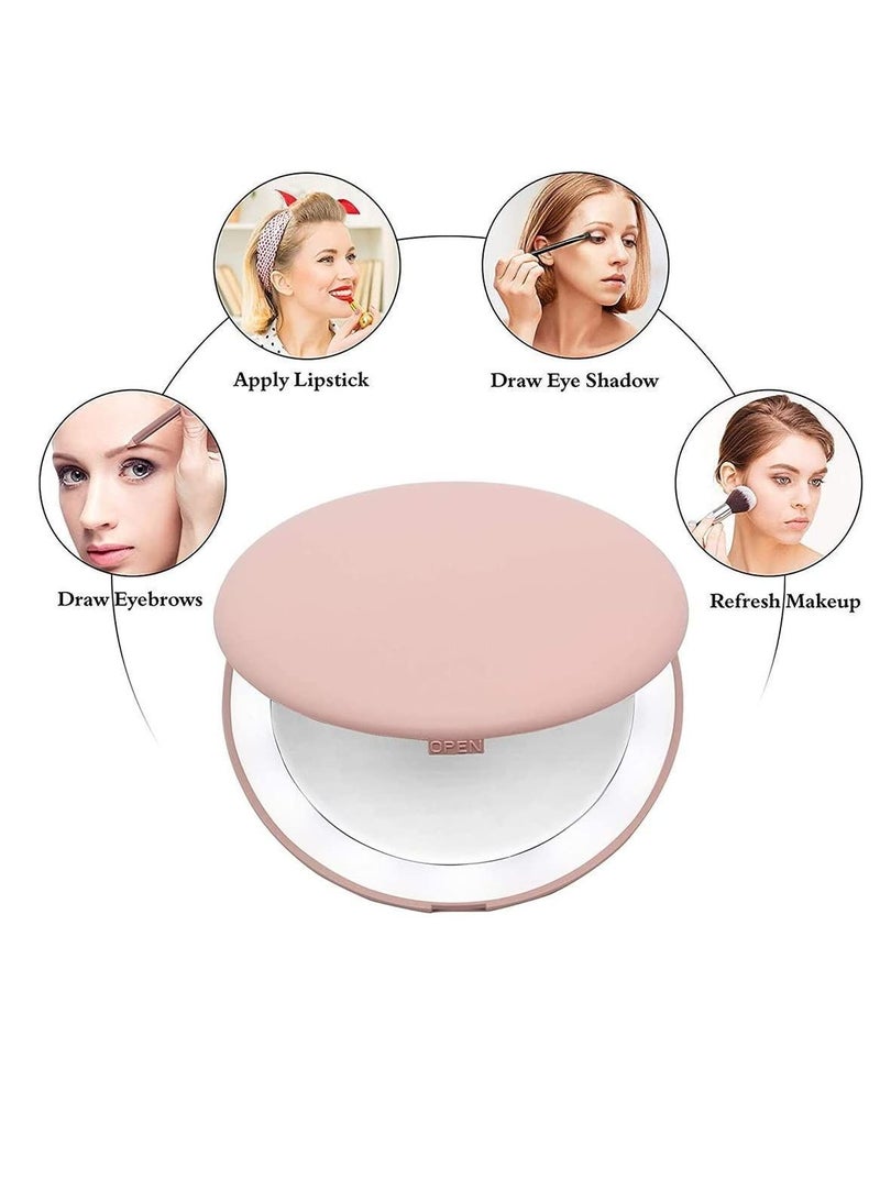 NIBEMINENT Compact Mirror with Light, 10x Magnification Travel Makeup Mirror, Handheld 2-Sided for Purses, Small Pocket Handbag,Purse,Pocket,Round,Pink - Image 3