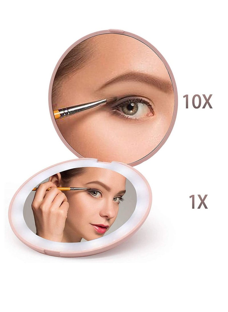 NIBEMINENT Compact Mirror with Light, 10x Magnification Travel Makeup Mirror, Handheld 2-Sided for Purses, Small Pocket Handbag,Purse,Pocket,Round,Pink - Image 2