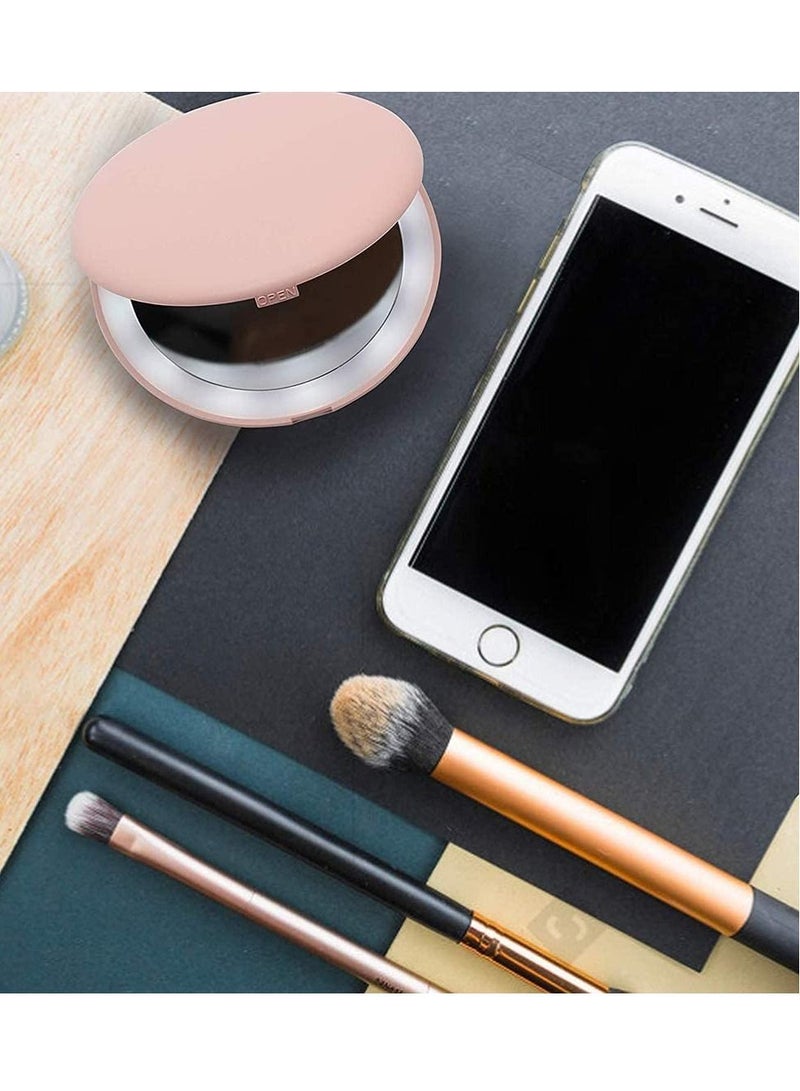 NIBEMINENT Compact Mirror with Light, 10x Magnification Travel Makeup Mirror, Handheld 2-Sided for Purses, Small Pocket Handbag,Purse,Pocket,Round,Pink - Image 4