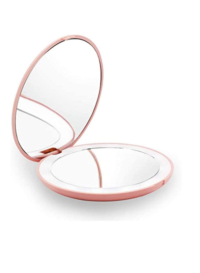 NIBEMINENT Compact Mirror with Light, 10x Magnification Travel Makeup Mirror, Handheld 2-Sided for Purses, Small Pocket Handbag,Purse,Pocket,Round,Pink - Image 1