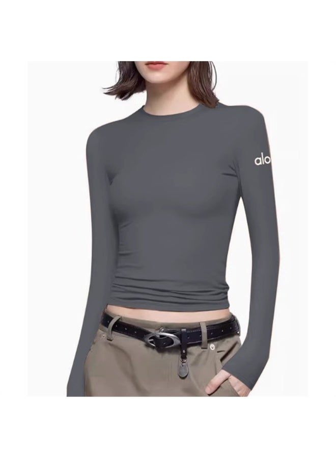 alo Alo Yoga Solid Color Long Sleeve Crew Neck T-Shirt - Versatile u0026 Stylish