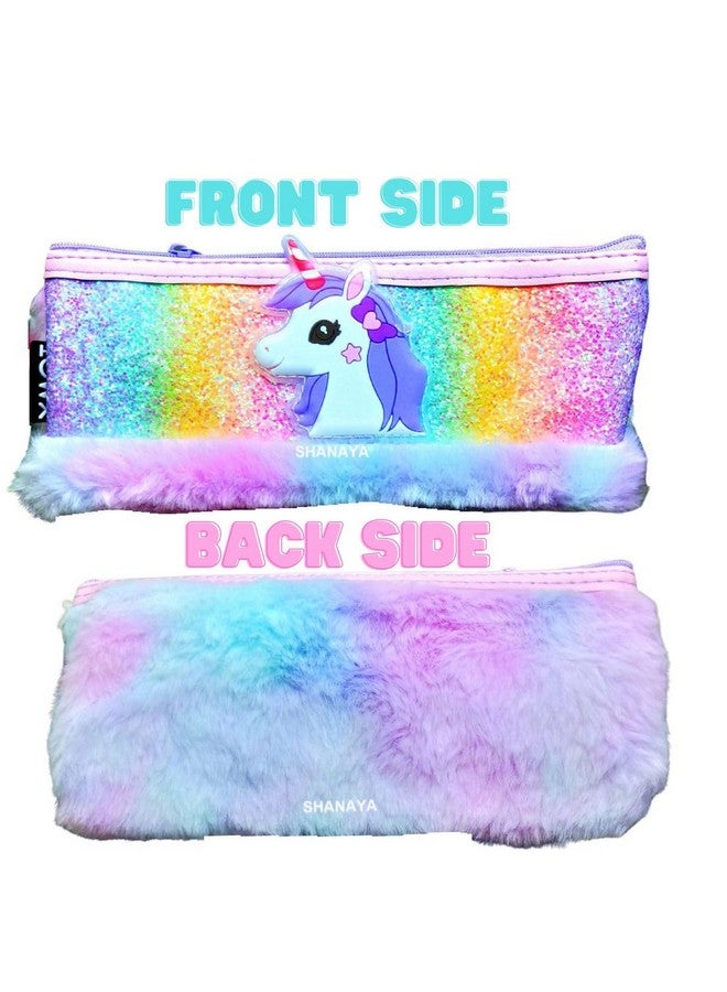 SHANAYA Multipurpose Cute Unicorn Sequin Plush Furry Pen Pencil Pouch for Girls Boys Kids Stationery Items (Random Color) Pack of 1 - Image 4