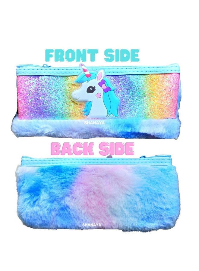 SHANAYA Multipurpose Cute Unicorn Sequin Plush Furry Pen Pencil Pouch for Girls Boys Kids Stationery Items (Random Color) Pack of 1 - Image 3
