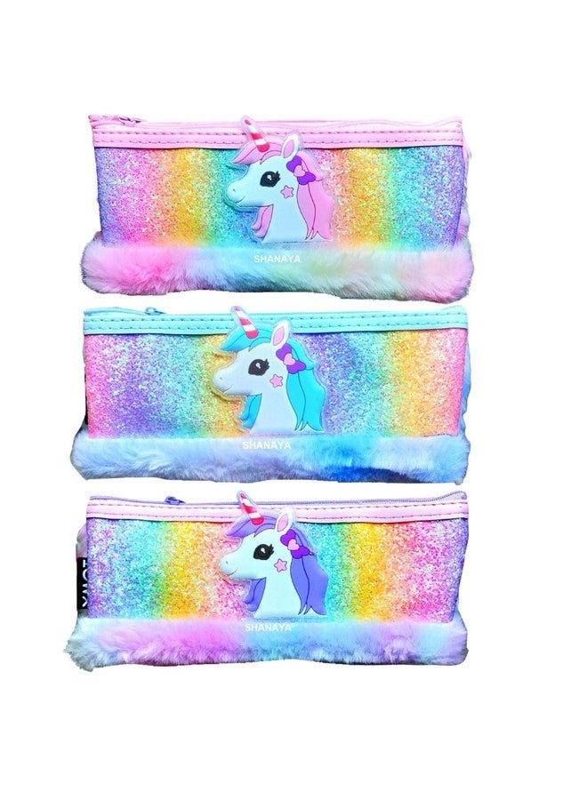 SHANAYA Multipurpose Cute Unicorn Sequin Plush Furry Pen Pencil Pouch for Girls Boys Kids Stationery Items (Random Color) Pack of 1 - Image 1