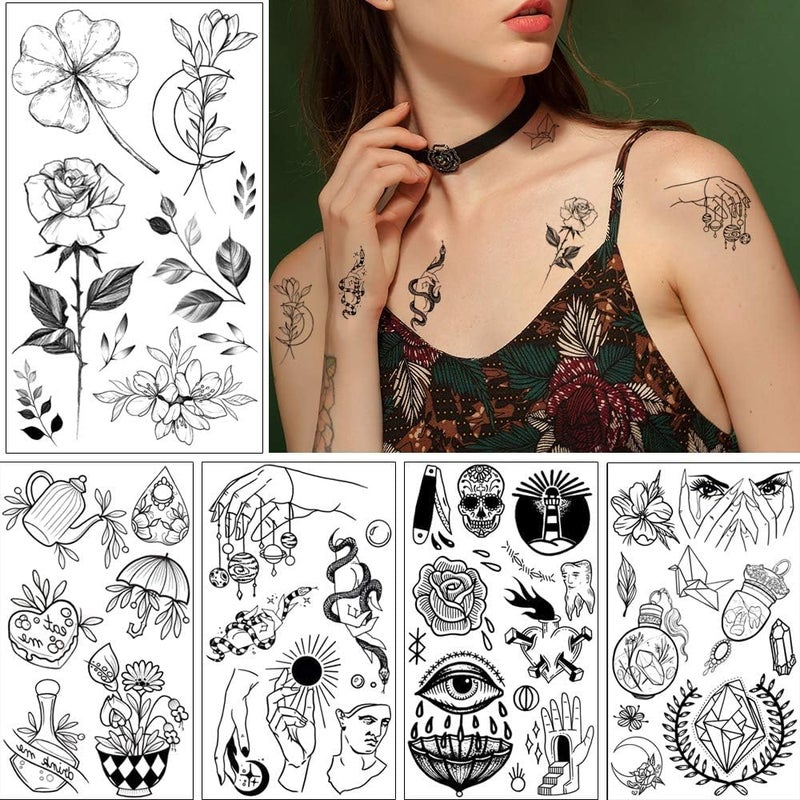 GLARYYEARS 150+ Pattern Black Tiny Temporary Tattoo  Hands Face Halloween Tattoo Sticker for Men Women  Flower Space Moon Snake Designs Body Art on Arm Neck Shoulder Clavicle Waterproof - Image 4