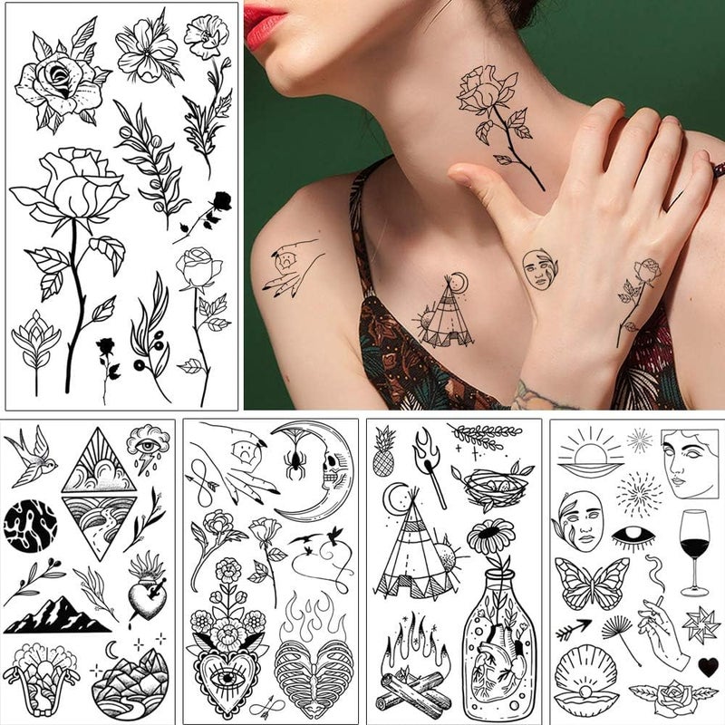 GLARYYEARS 150+ Pattern Black Tiny Temporary Tattoo  Hands Face Halloween Tattoo Sticker for Men Women  Flower Space Moon Snake Designs Body Art on Arm Neck Shoulder Clavicle Waterproof - Image 5