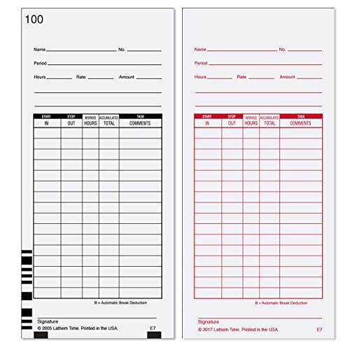 Lathem Universal Time Clock Cards, 2-Sided Bi-Weekly Format, 100 Pack Numbered, White Tag Stock for 7000E Recorder, 3 1/2 X 7 1/4 - Image 2