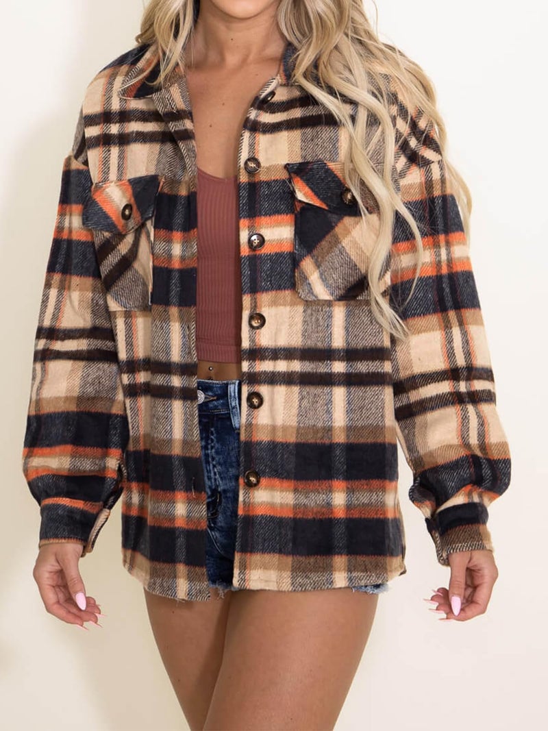 AUTOMET Shackets for Women Plaid Flannel Shirts Fall Winter Jackets Cute Tops Trendy Western Cowgirl Outfits Girls Coats Orangeblack XXL - Image 3