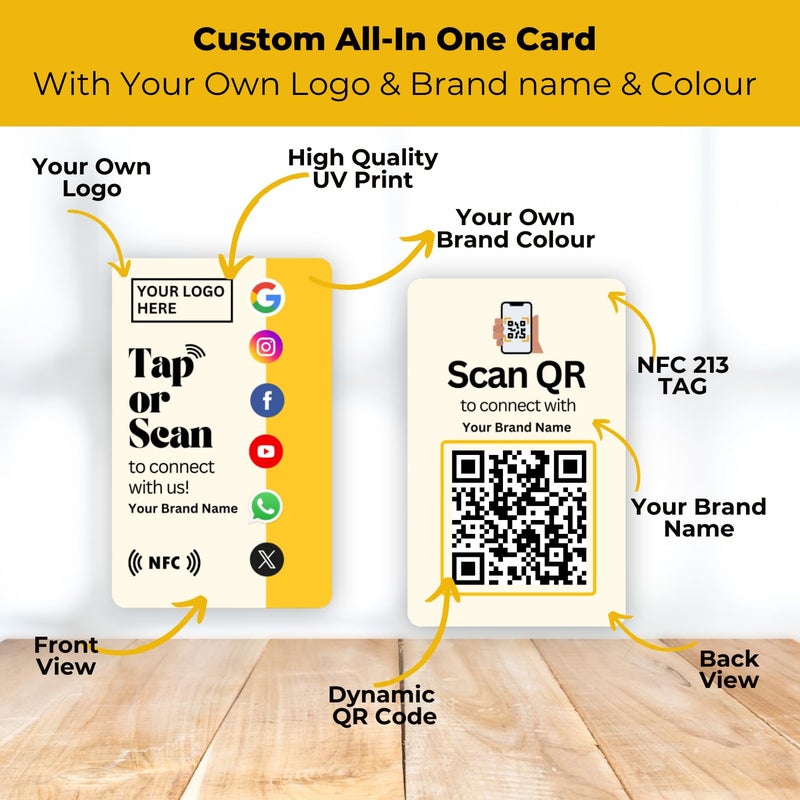 Tinydabba Custom Combo Review card | NFC & QR Enabled | Gooogle, Facebook, Instagram, X, WhatsApp, YouTube | Your own logo, Brand Name & Brand Colour | All In One Card - Image 2