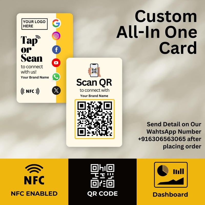 Tinydabba Custom Combo Review card | NFC & QR Enabled | Gooogle, Facebook, Instagram, X, WhatsApp, YouTube | Your own logo, Brand Name & Brand Colour | All In One Card - Image 3