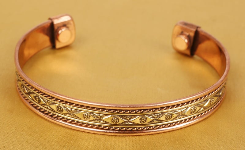 Touchstone Handcrafted Copper Brass Beautiful Attractive Patterns Magnetic Tibetan Bracelet In Two Tones For Men And Women. - Image 4