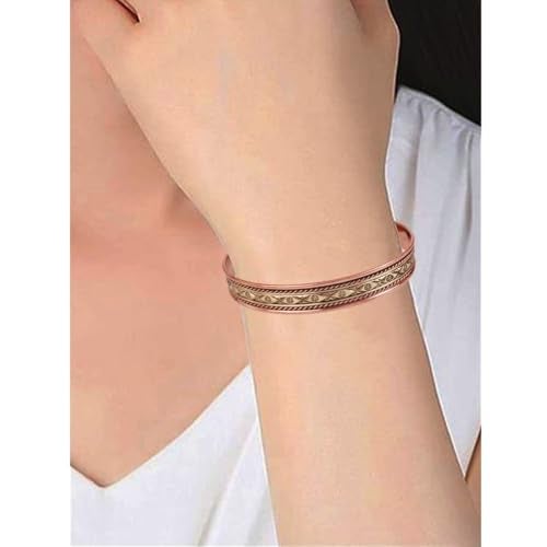 Touchstone Handcrafted Copper Brass Beautiful Attractive Patterns Magnetic Tibetan Bracelet In Two Tones For Men And Women. - Image 2