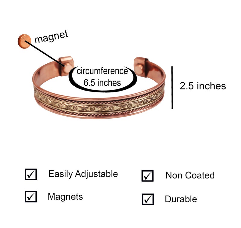 Touchstone Handcrafted Copper Brass Beautiful Attractive Patterns Magnetic Tibetan Bracelet In Two Tones For Men And Women. - Image 3