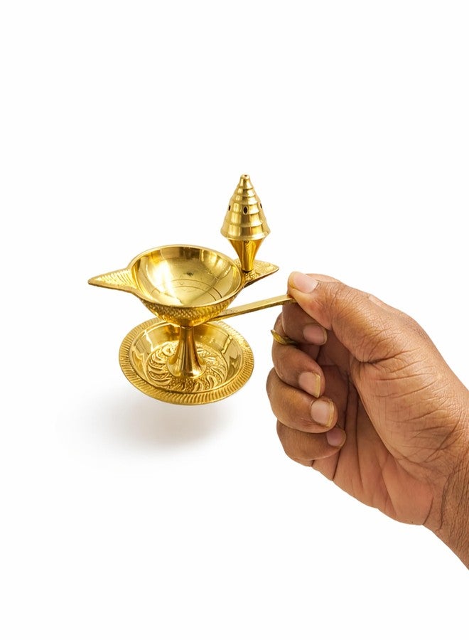 Putrika Brass Diya Deepak Deepam with Plate & Incense Holder| Traditional Brass Oil Lamp for Pooja, Aarti, Home Mandir, Diwali, Navratri & Hindu Ritual Decor (97g) - Image 5