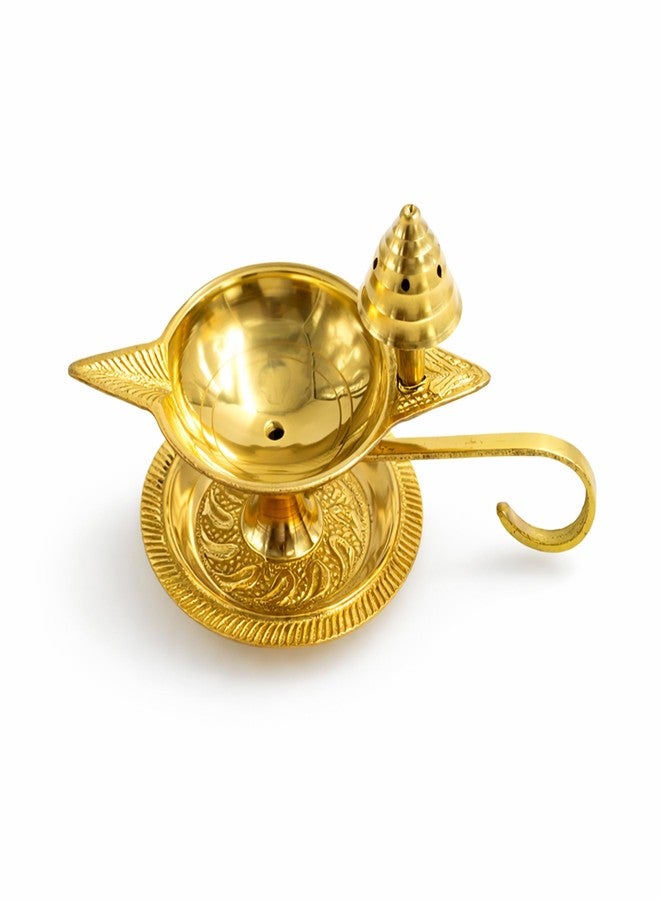 Putrika Brass Diya Deepak Deepam with Plate & Incense Holder| Traditional Brass Oil Lamp for Pooja, Aarti, Home Mandir, Diwali, Navratri & Hindu Ritual Decor (97g) - Image 4