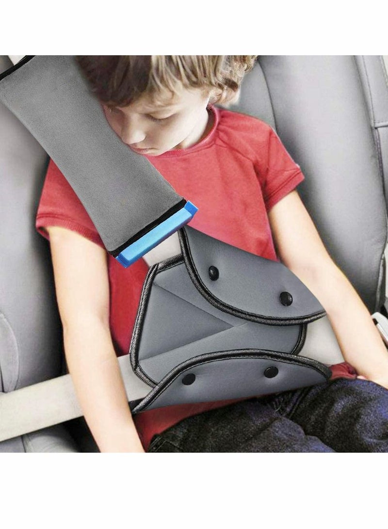 Seat Belt Adjuster and Pillow with Clip for Kids Travel,Neck Support Headrest Seatbelt Pillow Cover & Seatbelt Adjuster for Child,Car Seat Strap Cushion Pads for Baby Short People Adult (Gray) - Image 1